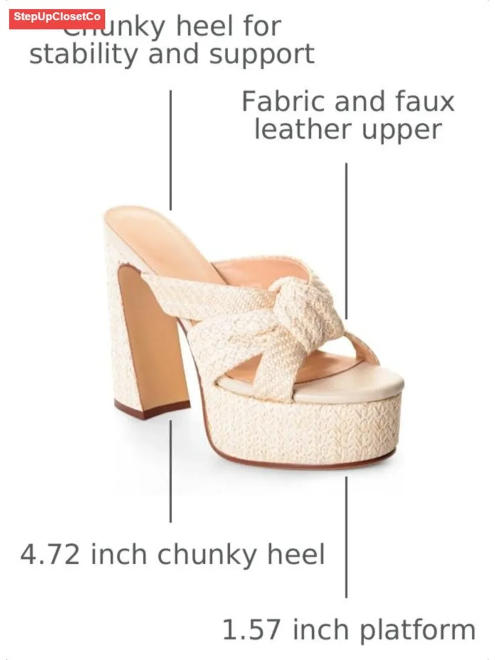 Espadrilles Platform Sandals Open Toe Chunky High Heel Woven Slides Slip On